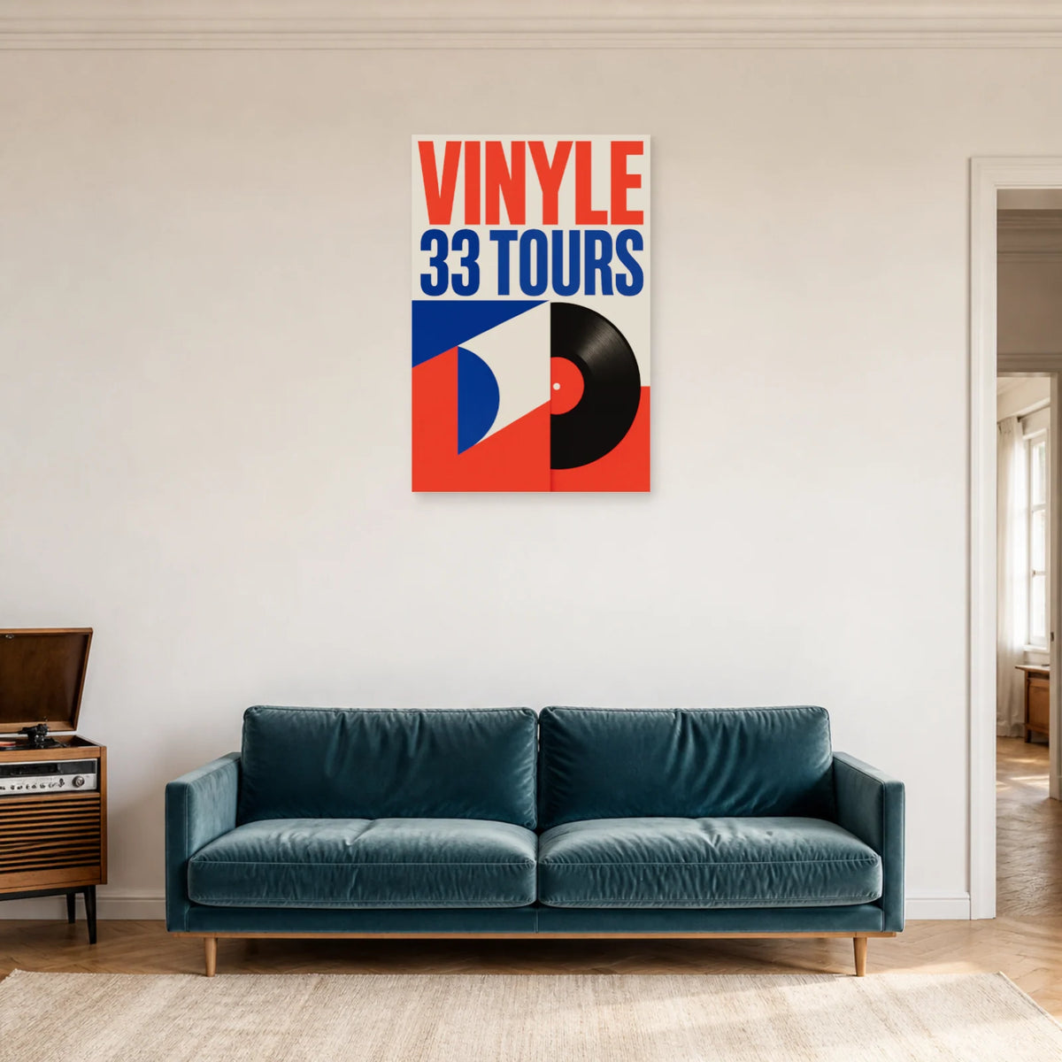 Affiche Disque vinyle – 33 tours dans un salon - Art Virtuoso