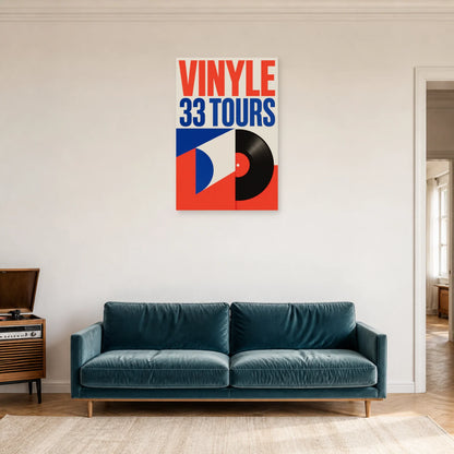 Affiche Disque vinyle – 33 tours dans un salon - Art Virtuoso