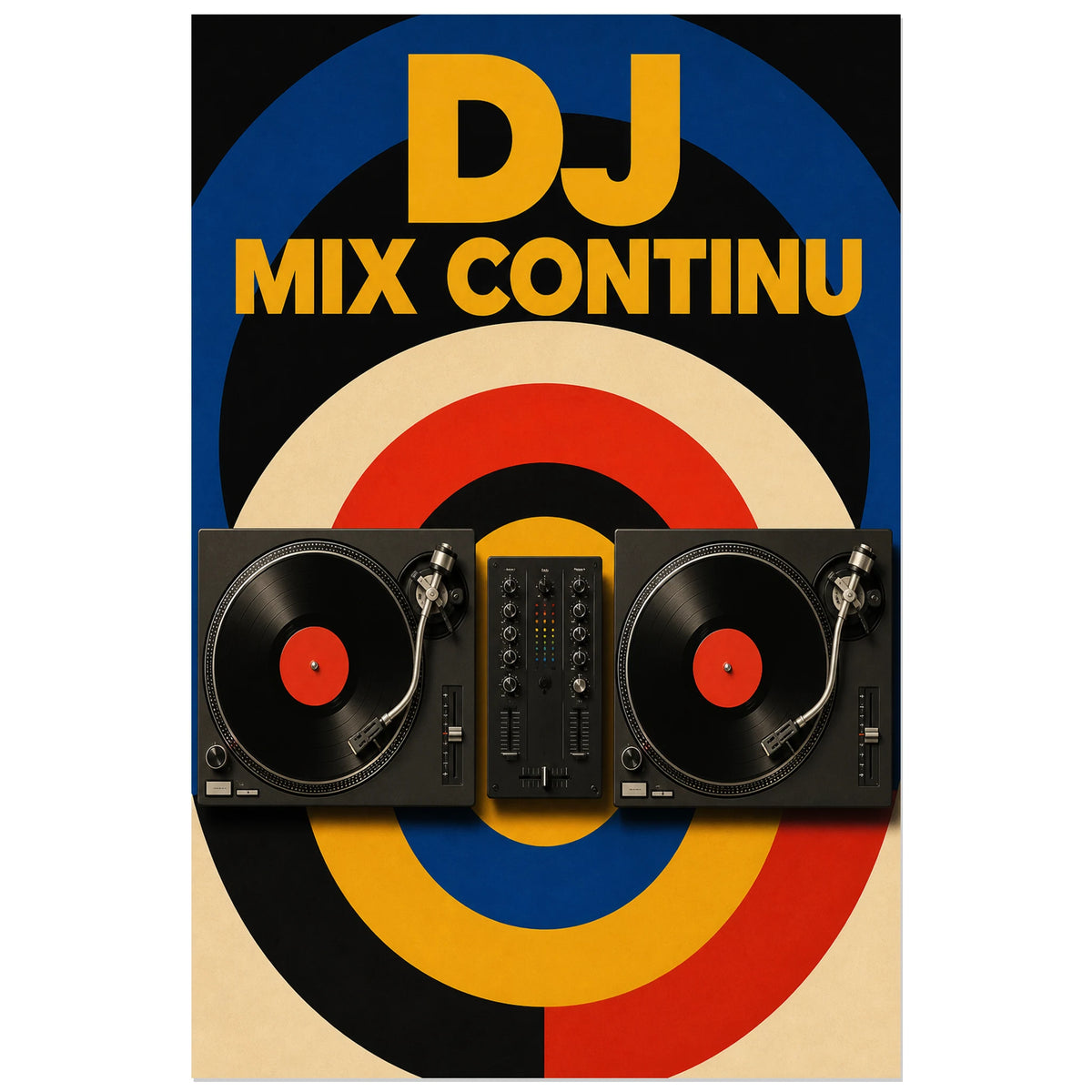 Affiche DJ - Mix continu, composition dj bauhaus geometrique verticale, format 40 × 60 cm