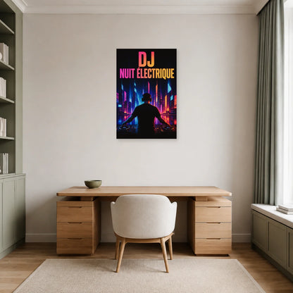 Affiche DJ - Nuit electrique dans un bureau - Art Virtuoso