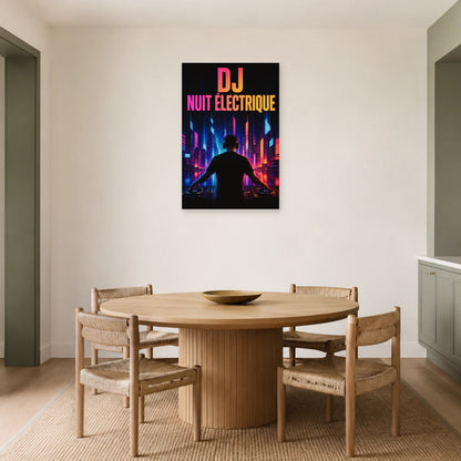 Affiche DJ - Nuit electrique dans une salle à manger - Art Virtuoso