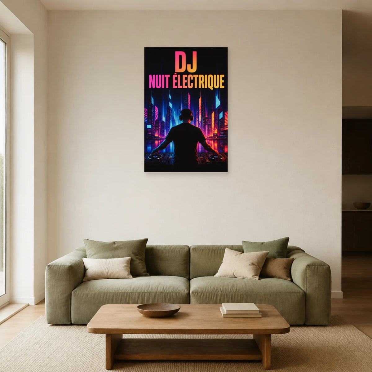 Affiche DJ - Nuit electrique dans un salon - Art Virtuoso