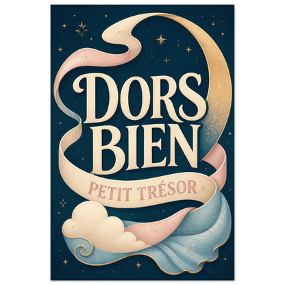 Affiche Dors Bien – Petit Trésor, illustration graphique verticale, format 40 × 60 cm