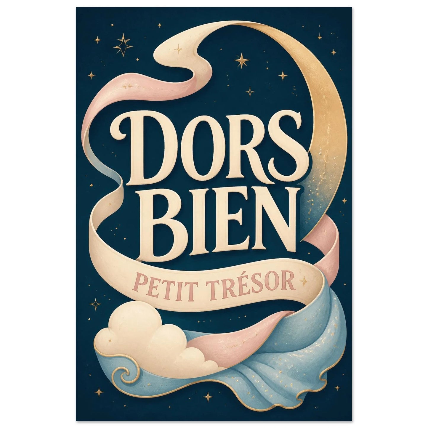 Affiche Dors Bien – Petit Trésor, illustration graphique verticale, format 60 × 90 cm