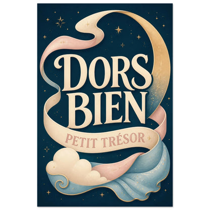 Affiche Dors Bien – Petit Trésor, illustration graphique verticale, format 60 × 90 cm