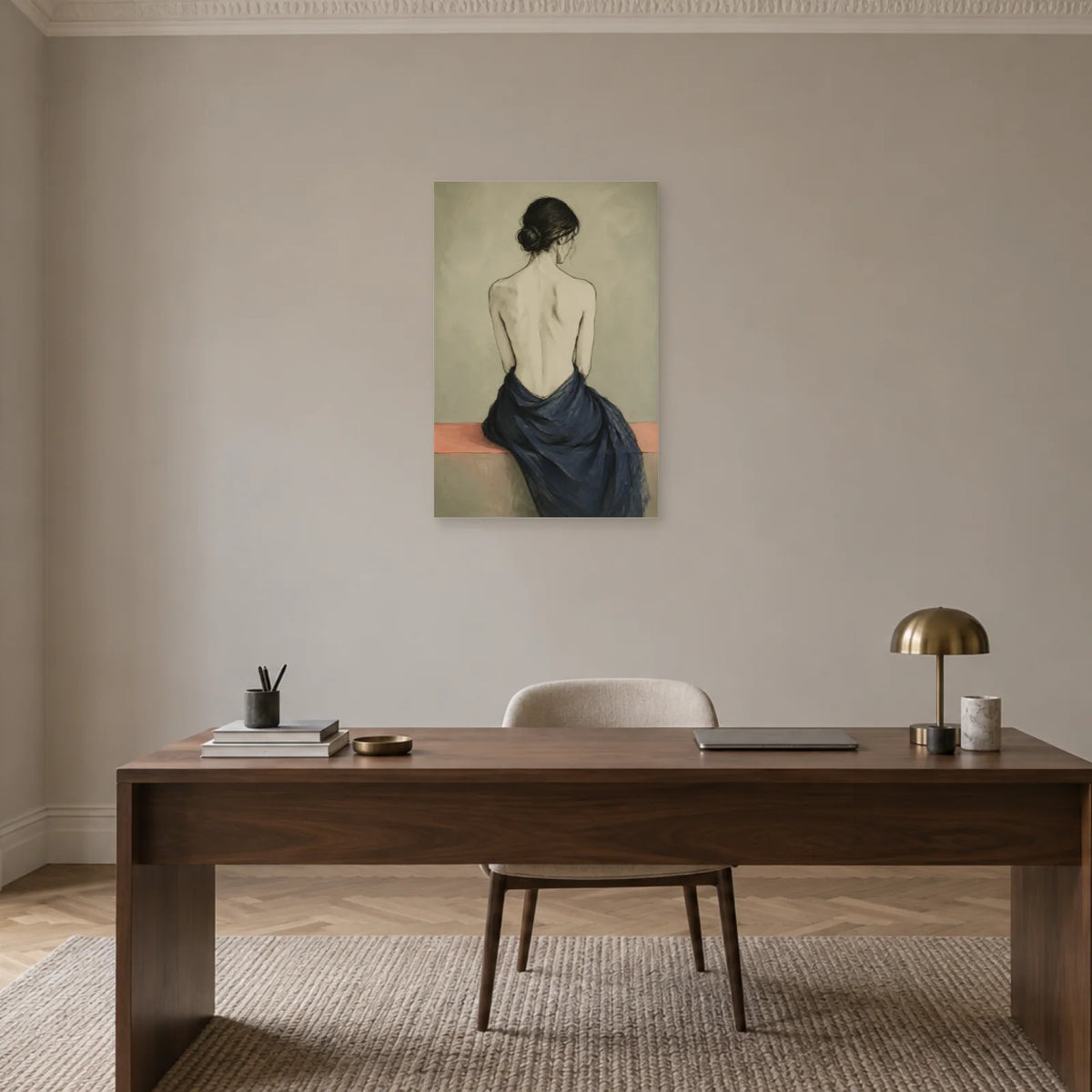 Affiche Dos féminin, ligne sensible dans un bureau - Art Virtuoso