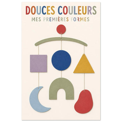 Affiche Douces Couleurs – Mes Premières Formes, illustration éditoriale verticale, format 30 × 45 cm