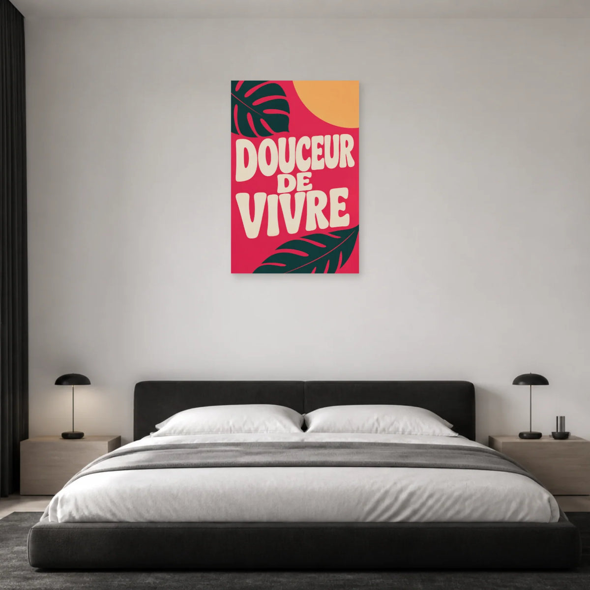 Affiche Douceur de vivre – Feuillage framboise dans une chambre - Art Virtuoso