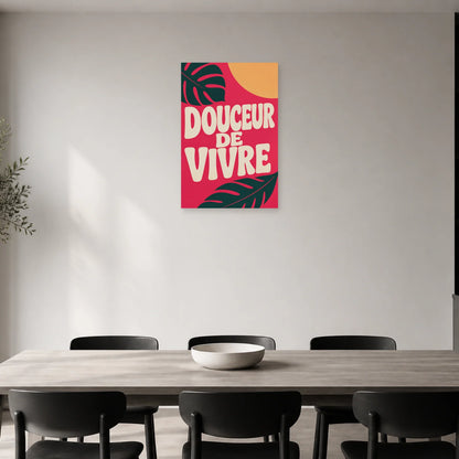 Affiche Douceur de vivre – Feuillage framboise dans une salle à manger - Art Virtuoso