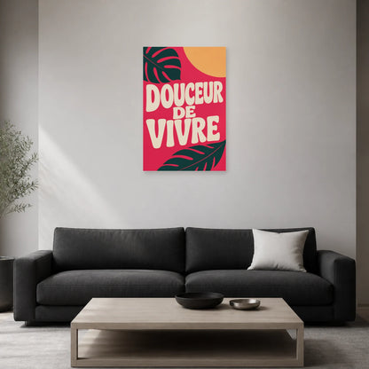 Affiche Douceur de vivre – Feuillage framboise dans un salon - Art Virtuoso