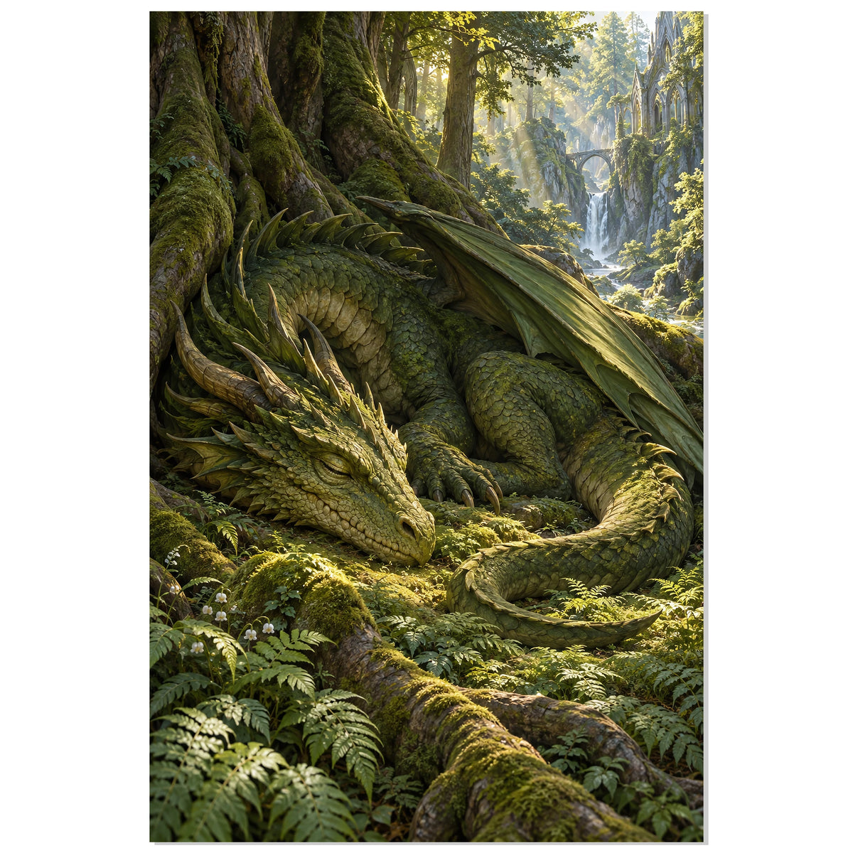 Dragon endormi sous les racines de la forêt, affiche 30 × 45 cm