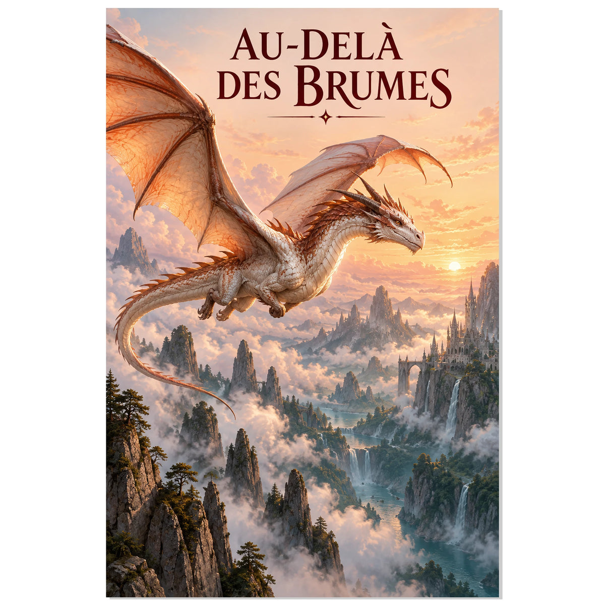 Dragon survolant une vallée brumeuse, affiche 30 × 45 cm