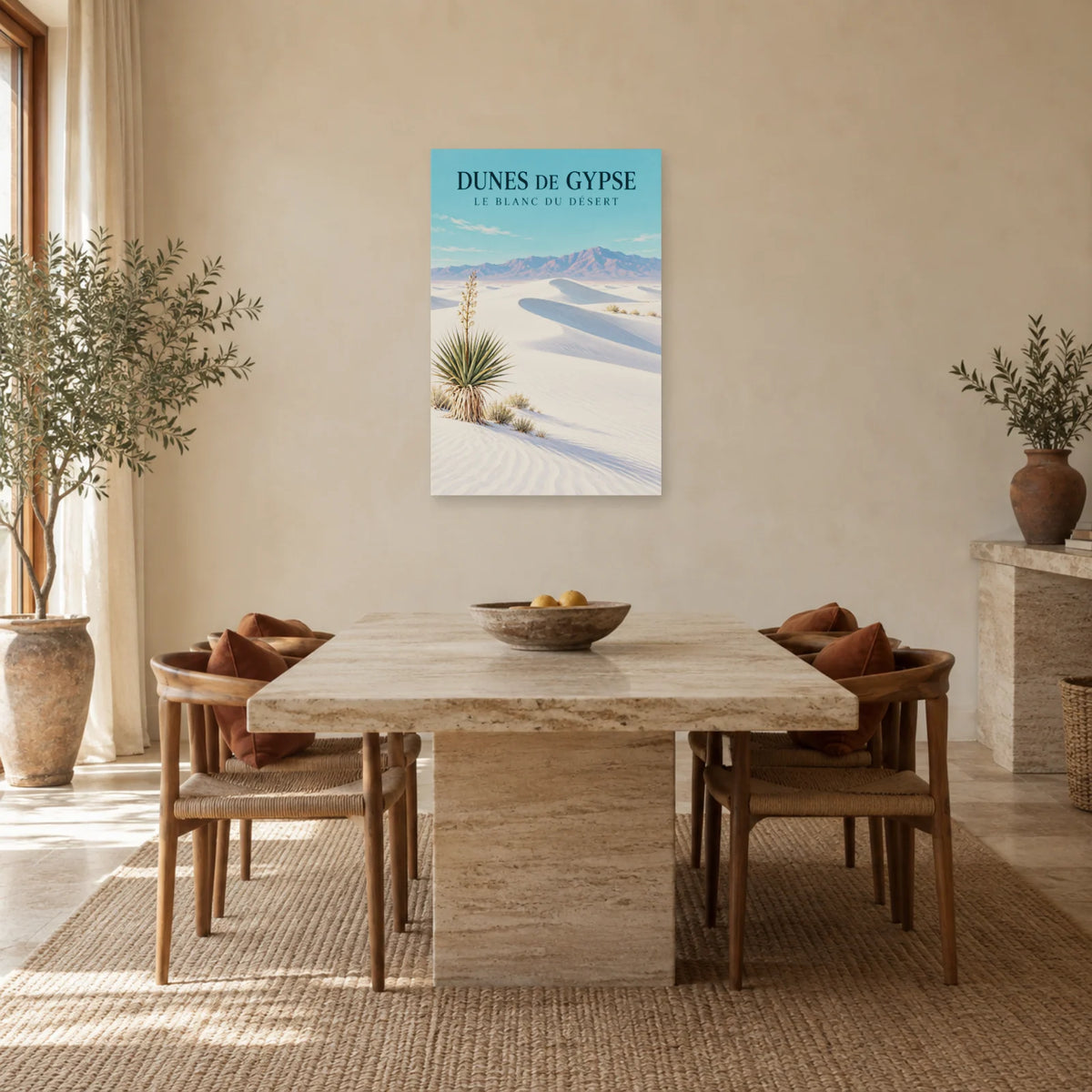 Affiche Dunes de gypse – Le blanc du désert dans une salle à manger - Art Virtuoso