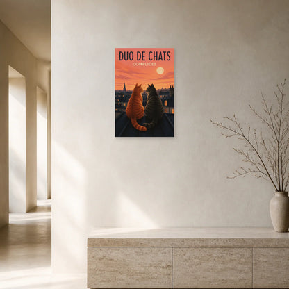Affiche Duo de Chats – Complices dans un bureau - Art Virtuoso