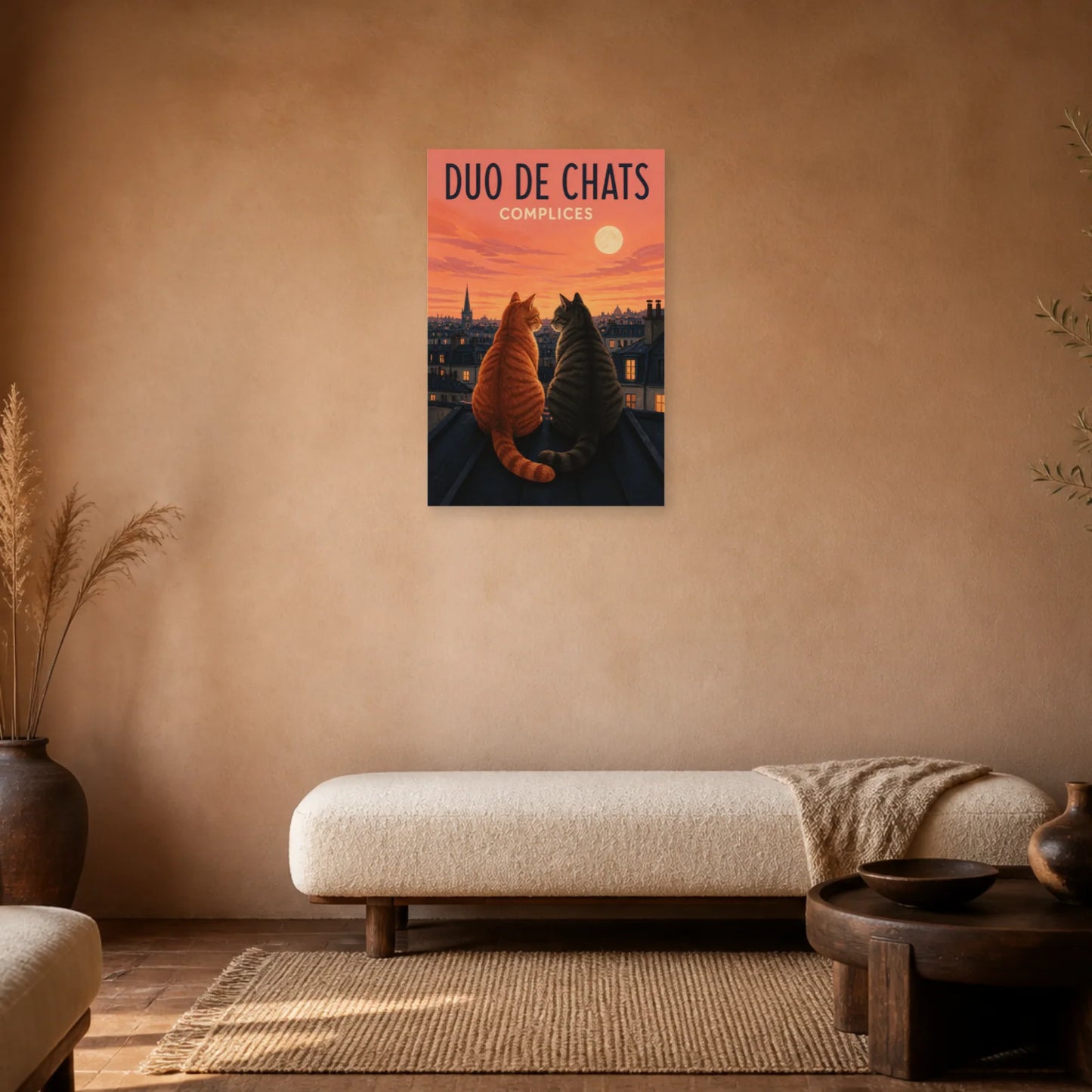 Affiche Duo de Chats – Complices dans une chambre - Art Virtuoso