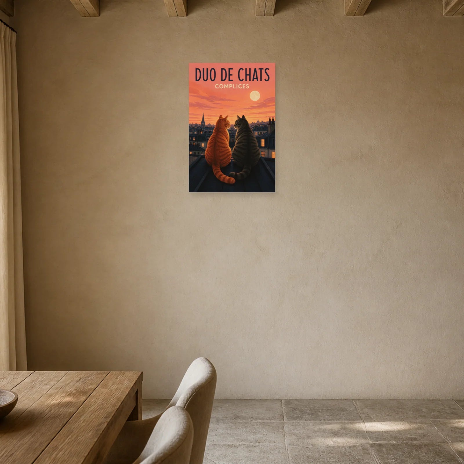 Affiche Duo de Chats – Complices dans une entrée ou un couloir - Art Virtuoso