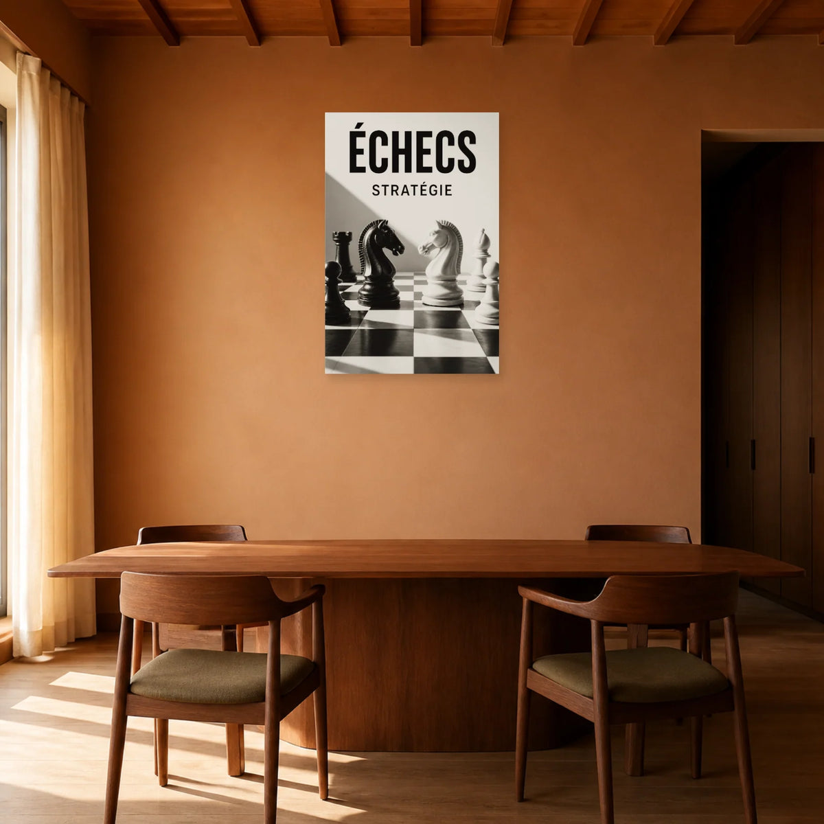 Affiche Échecs – Stratégie dans une salle à manger - Art Virtuoso