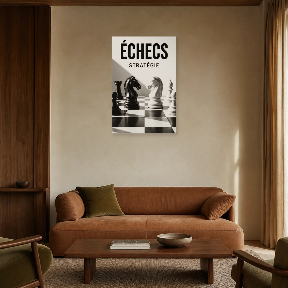 Affiche Échecs – Stratégie dans un salon - Art Virtuoso