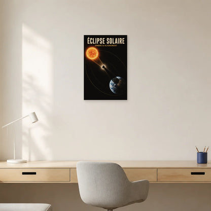 Affiche Éclipse Solaire – Ombre et Alignement dans un bureau - Art Virtuoso