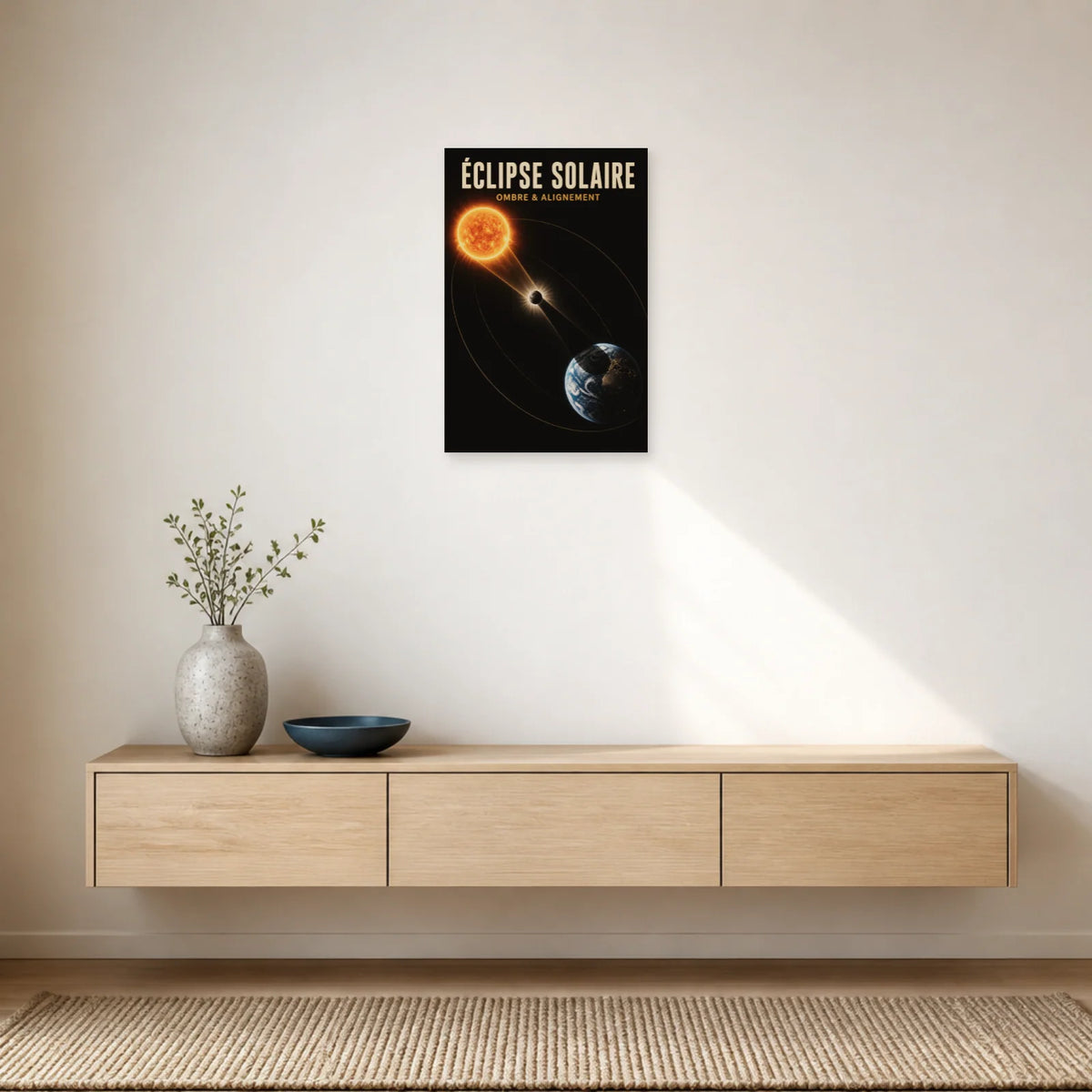 Affiche Éclipse Solaire – Ombre et Alignement dans une entrée ou un couloir - Art Virtuoso