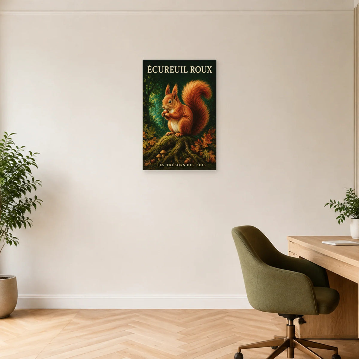 Affiche Écureuil roux, les trésors des bois dans un bureau - Art Virtuoso