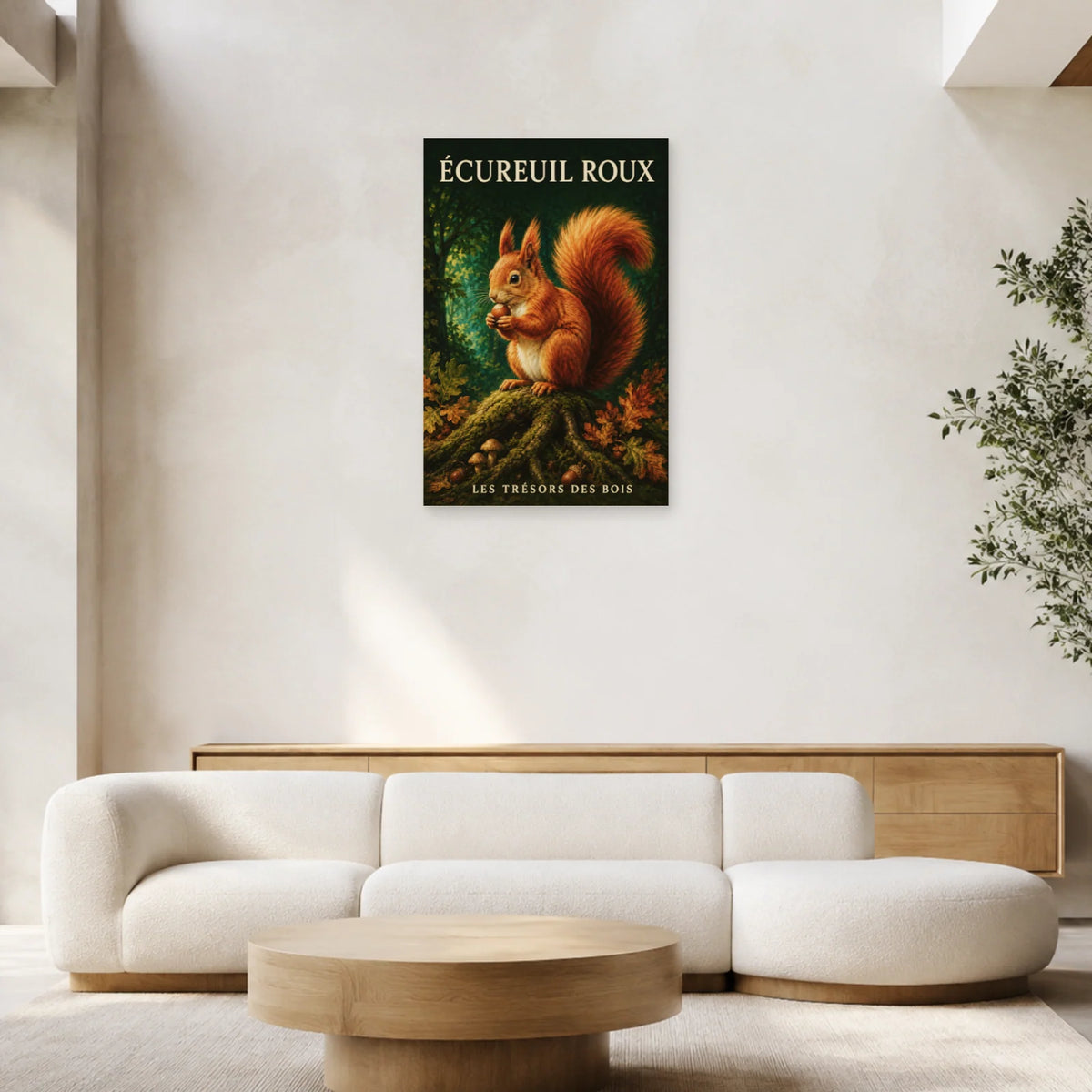 Affiche Écureuil roux, les trésors des bois dans un salon - Art Virtuoso