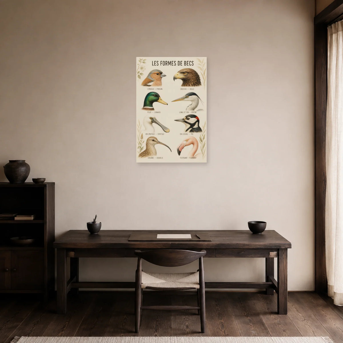 Affiche Les formes de becs des oiseaux dans un bureau - Art Virtuoso