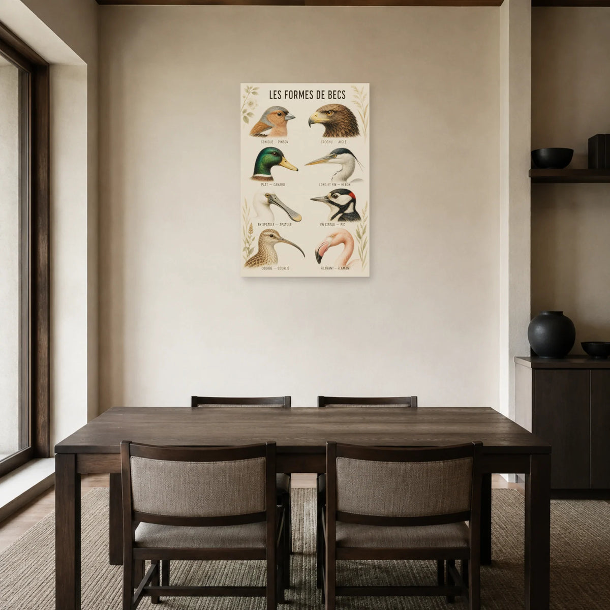 Affiche Les formes de becs des oiseaux dans une salle à manger - Art Virtuoso