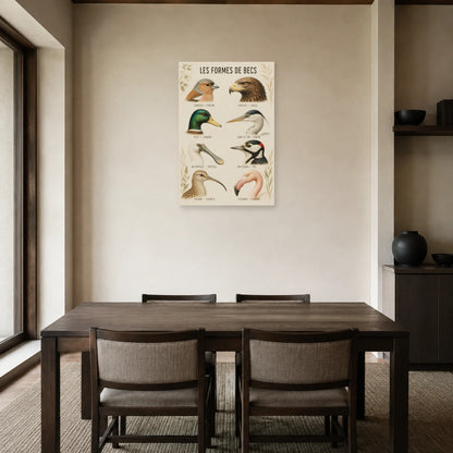 Affiche Les formes de becs des oiseaux dans une salle à manger - Art Virtuoso