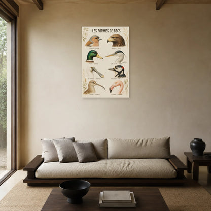 Affiche Les formes de becs des oiseaux dans un salon - Art Virtuoso