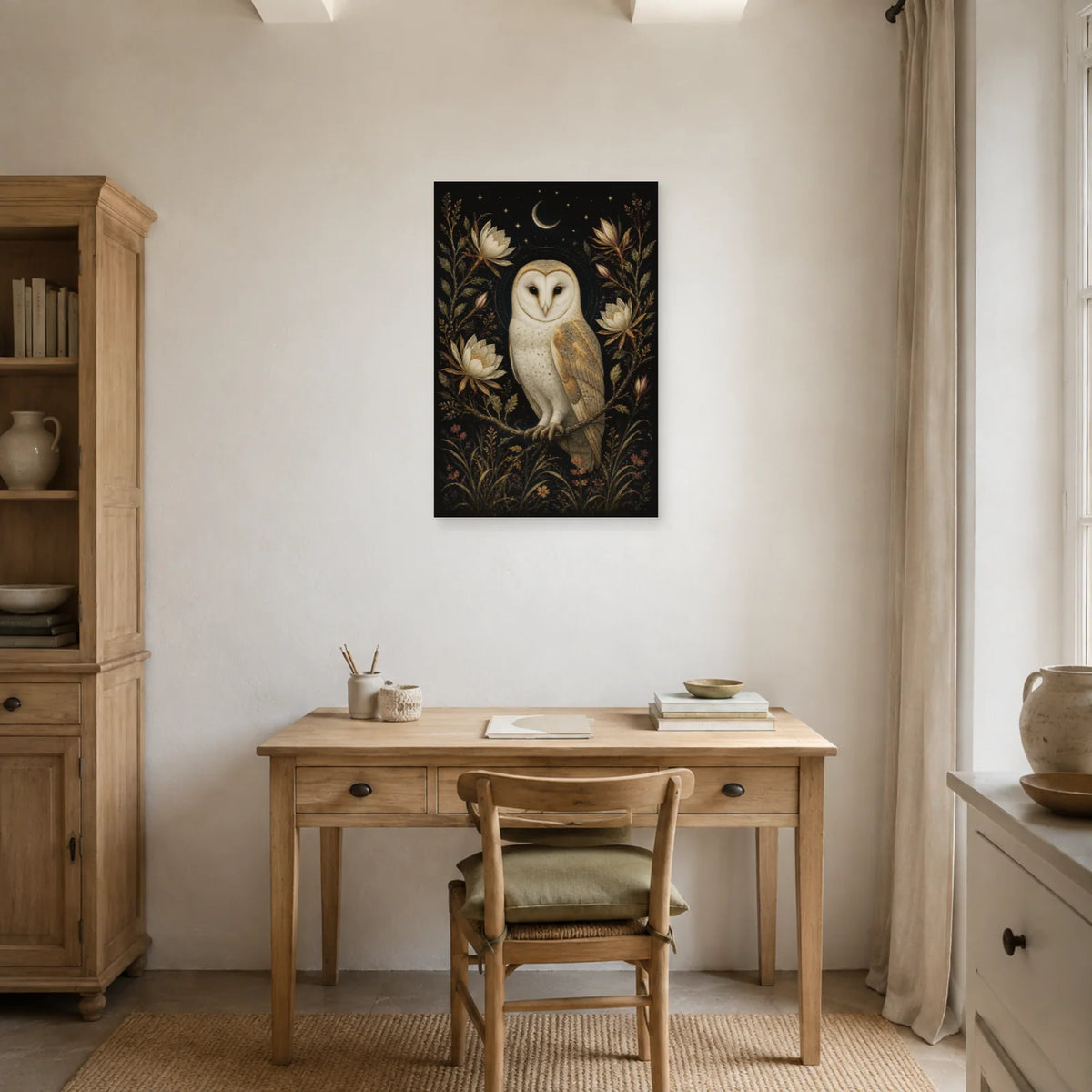 Affiche Effraie des clochers - Nuit botanique dans un bureau - Art Virtuoso