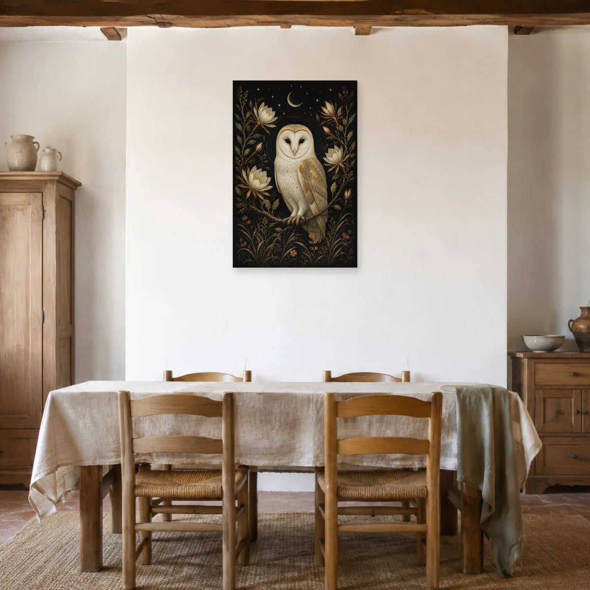 Affiche Effraie des clochers - Nuit botanique dans une salle à manger - Art Virtuoso
