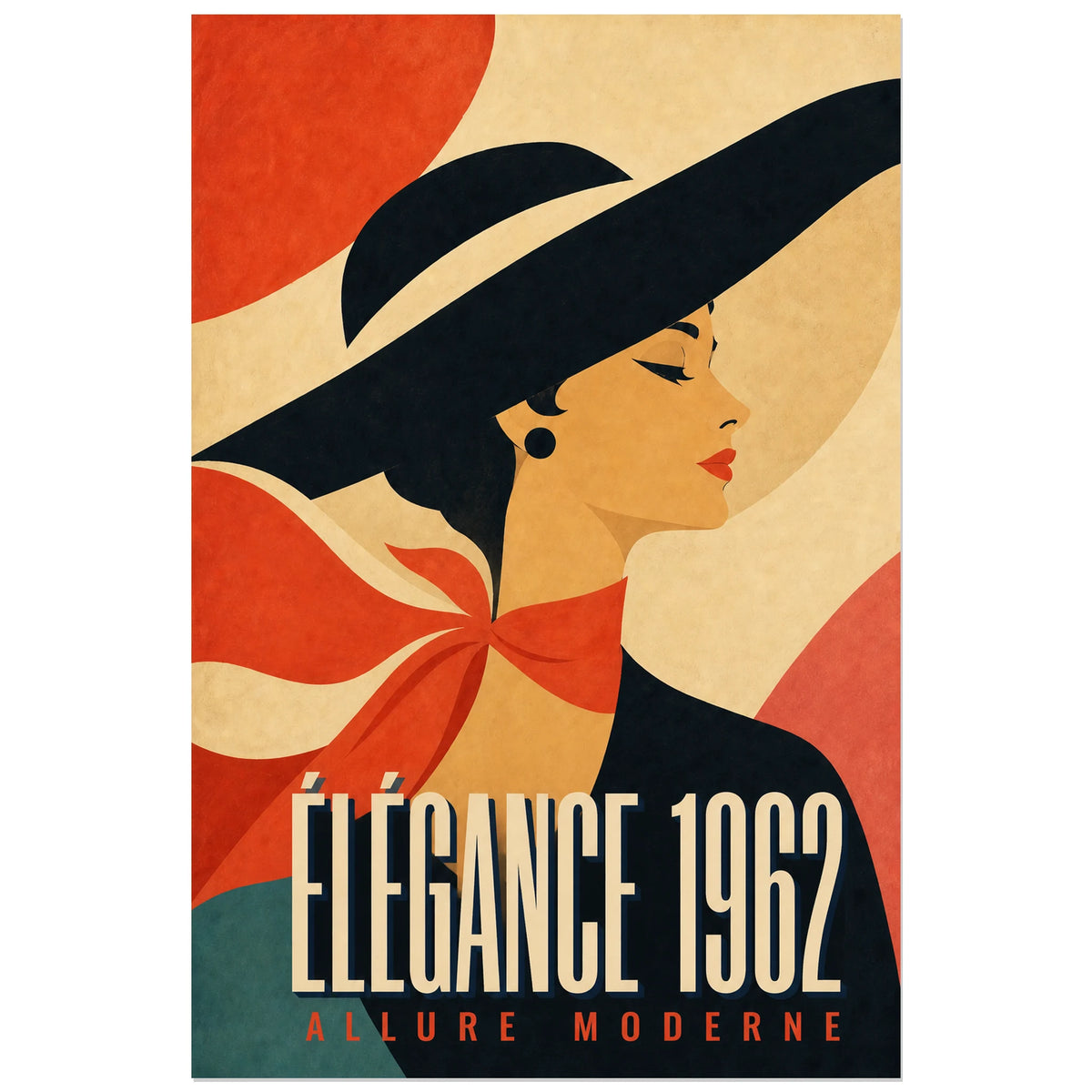 Affiche Élégance 1962 – Allure Moderne, illustration de mode des années 1960 au lettrage couture condensé verticale, format 40 × 60 cm
