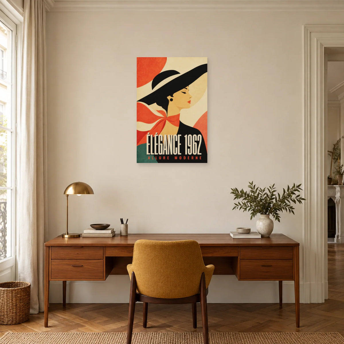 Affiche Élégance 1962 – Allure Moderne dans un bureau - Art Virtuoso
