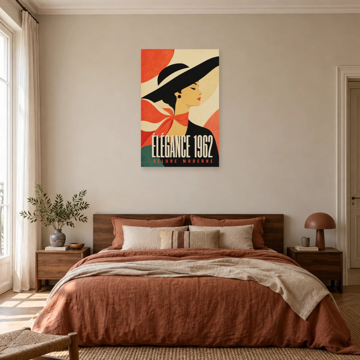 Affiche Élégance 1962 – Allure Moderne dans une chambre - Art Virtuoso