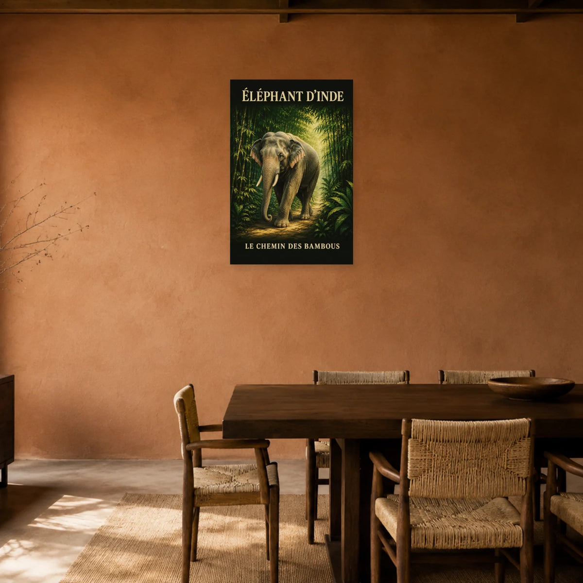 Affiche Éléphant d’Inde, le chemin des bambous dans une salle à manger - Art Virtuoso