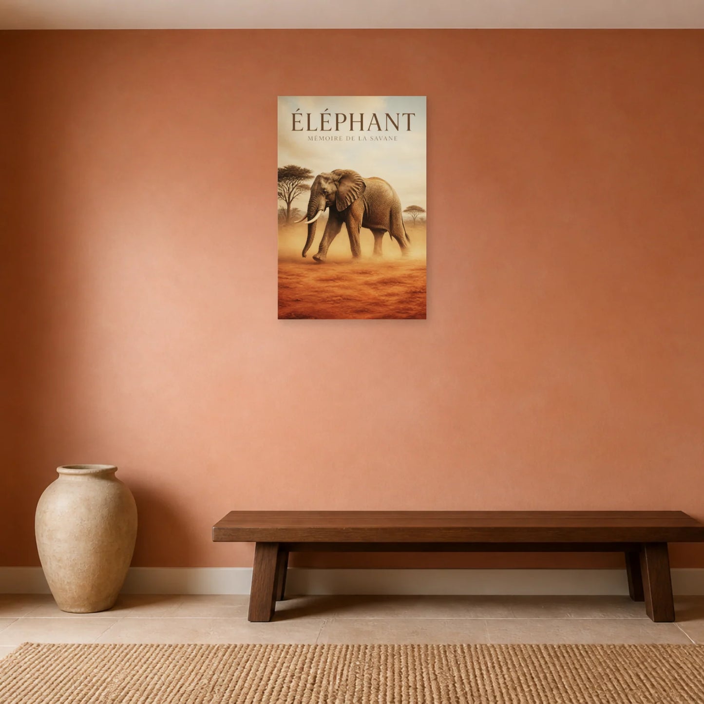 Affiche Éléphant – Mémoire de la Savane dans une salle à manger - Art Virtuoso