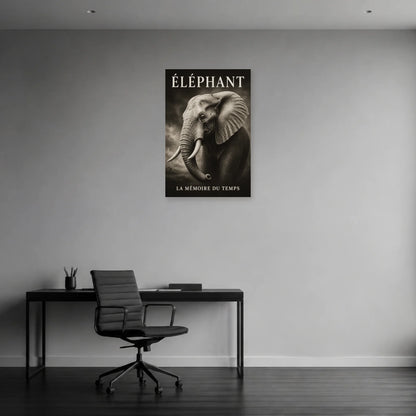Affiche Éléphant noir et blanc, la mémoire du temps dans un bureau - Art Virtuoso