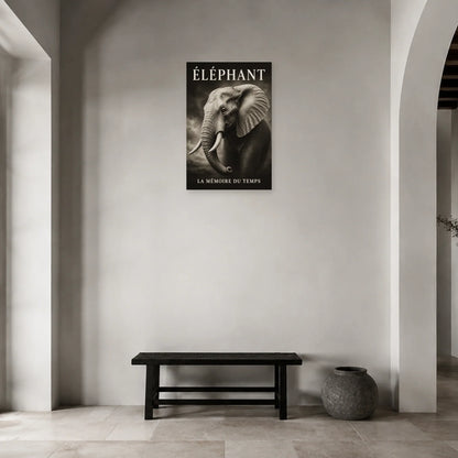 Affiche Éléphant noir et blanc, la mémoire du temps dans une entrée ou un couloir - Art Virtuoso
