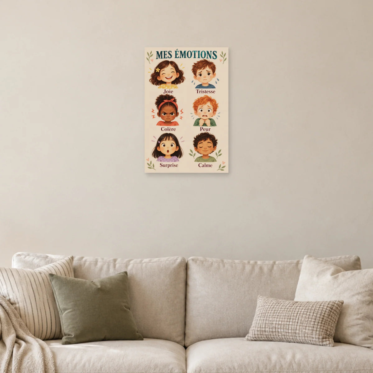 Affiche Émotions - Six visages pour en parler dans un salon - Art Virtuoso