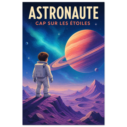 Affiche Astronaute – Cap sur les Étoiles, gouache contemporaine verticale, format 60 × 90 cm