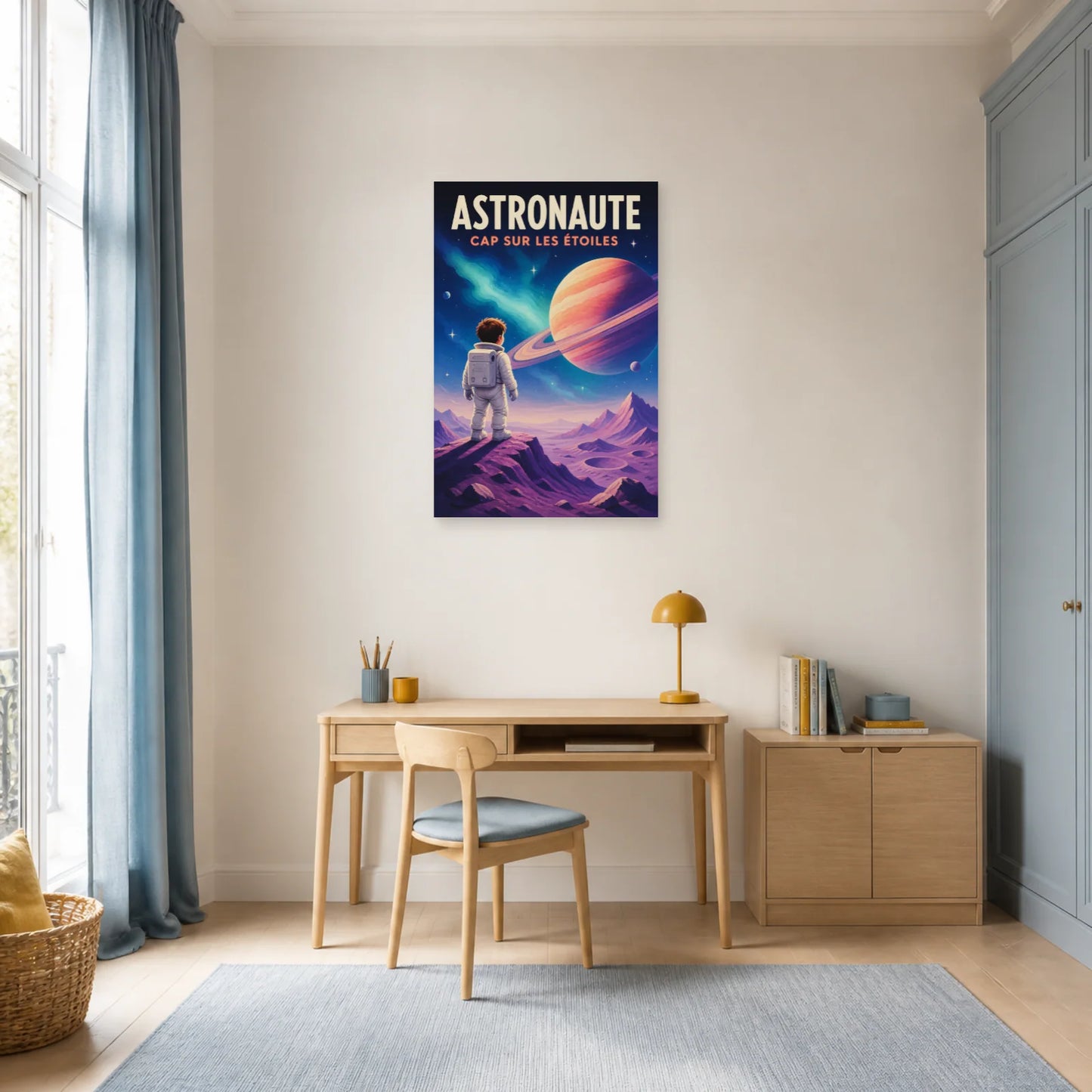 Affiche Astronaute – Cap sur les Étoiles dans un bureau - Art Virtuoso