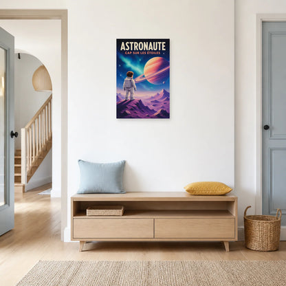 Affiche Astronaute – Cap sur les Étoiles dans une entrée ou un couloir - Art Virtuoso