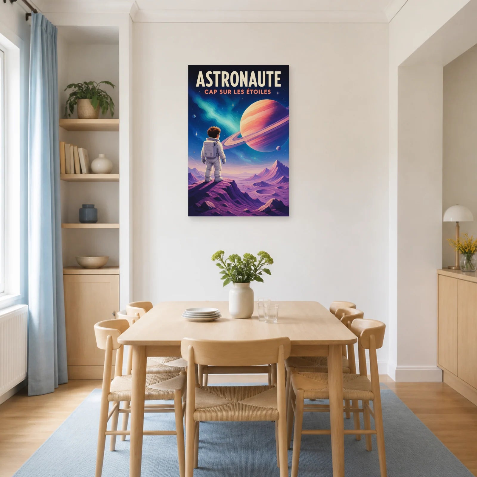 Affiche Astronaute – Cap sur les Étoiles dans une salle à manger - Art Virtuoso