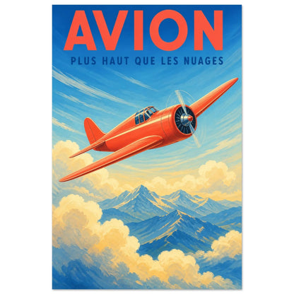 Affiche Avion – Plus Haut Que les Nuages, gouache contemporaine verticale, format 30 × 45 cm