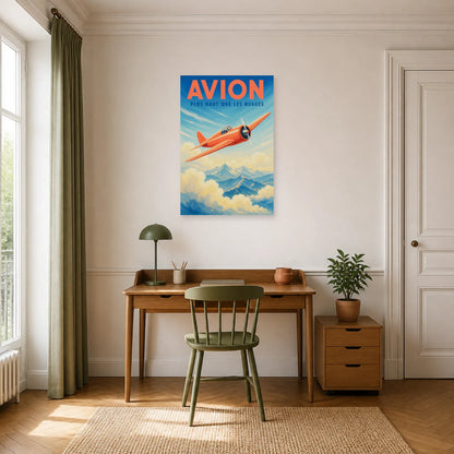 Affiche Avion – Plus Haut Que les Nuages dans un bureau - Art Virtuoso