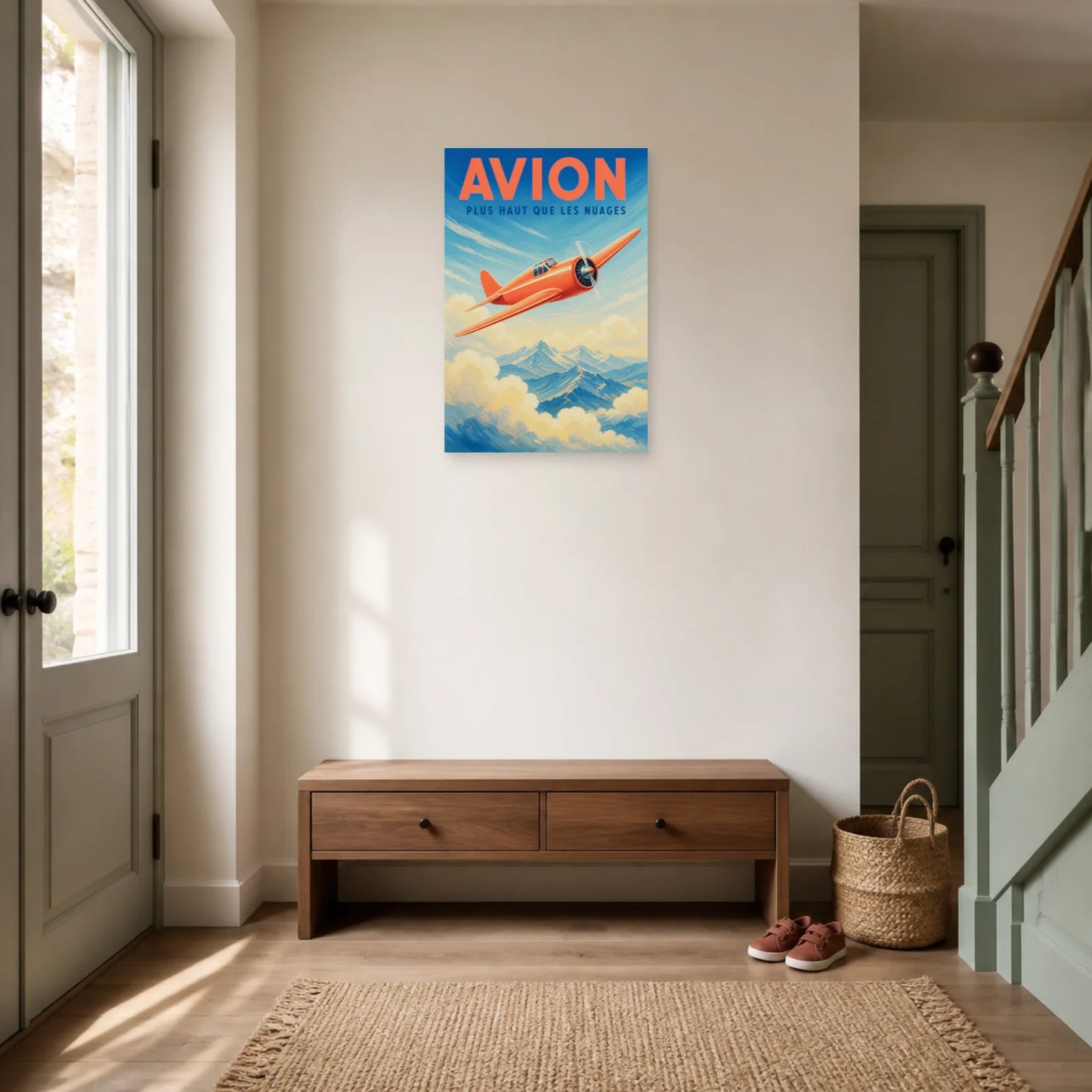 Affiche Avion – Plus Haut Que les Nuages dans une entrée ou un couloir - Art Virtuoso