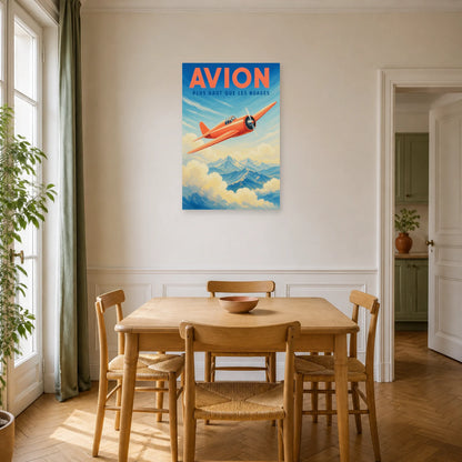 Affiche Avion – Plus Haut Que les Nuages dans une salle à manger - Art Virtuoso