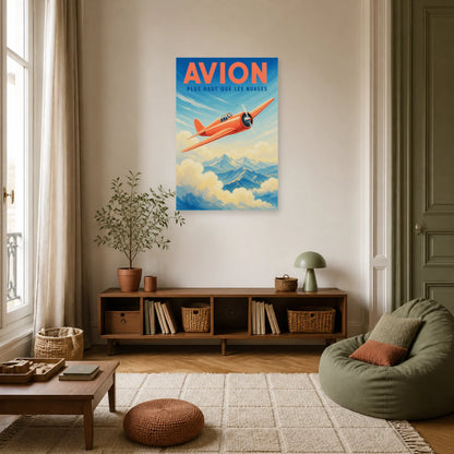 Affiche Avion – Plus Haut Que les Nuages dans un salon - Art Virtuoso