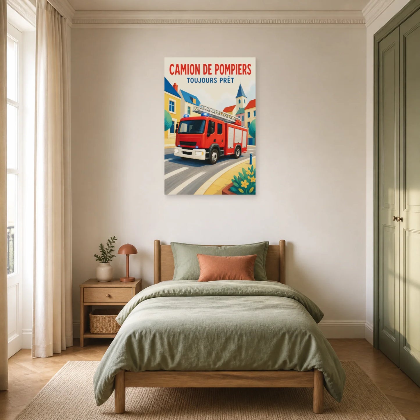 Affiche Camion de Pompiers – Toujours Prêt dans une chambre - Art Virtuoso
